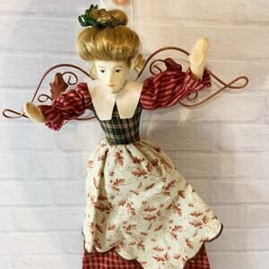 Victorian Lady Angel Christmas Hanging Doll Dress Composite Face Paper Mache 15"